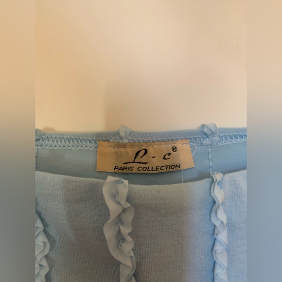 Vintage blue ruffle stripe detail stretchy tank - Picture 3 of 5